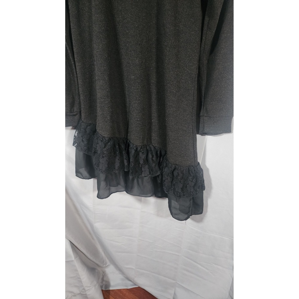 Reborn J Womens XL Black Long Sleeve Lace Ruffle Hem Tunic Top Boho Lagenlook - Picture 2 of 5